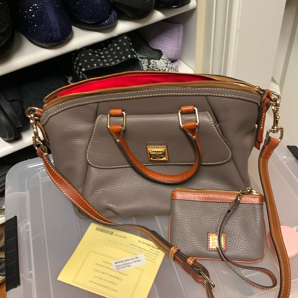 Dooney&Bourke Pebble Leather. Top Of Their Line . Gray And Tan Leather Trim